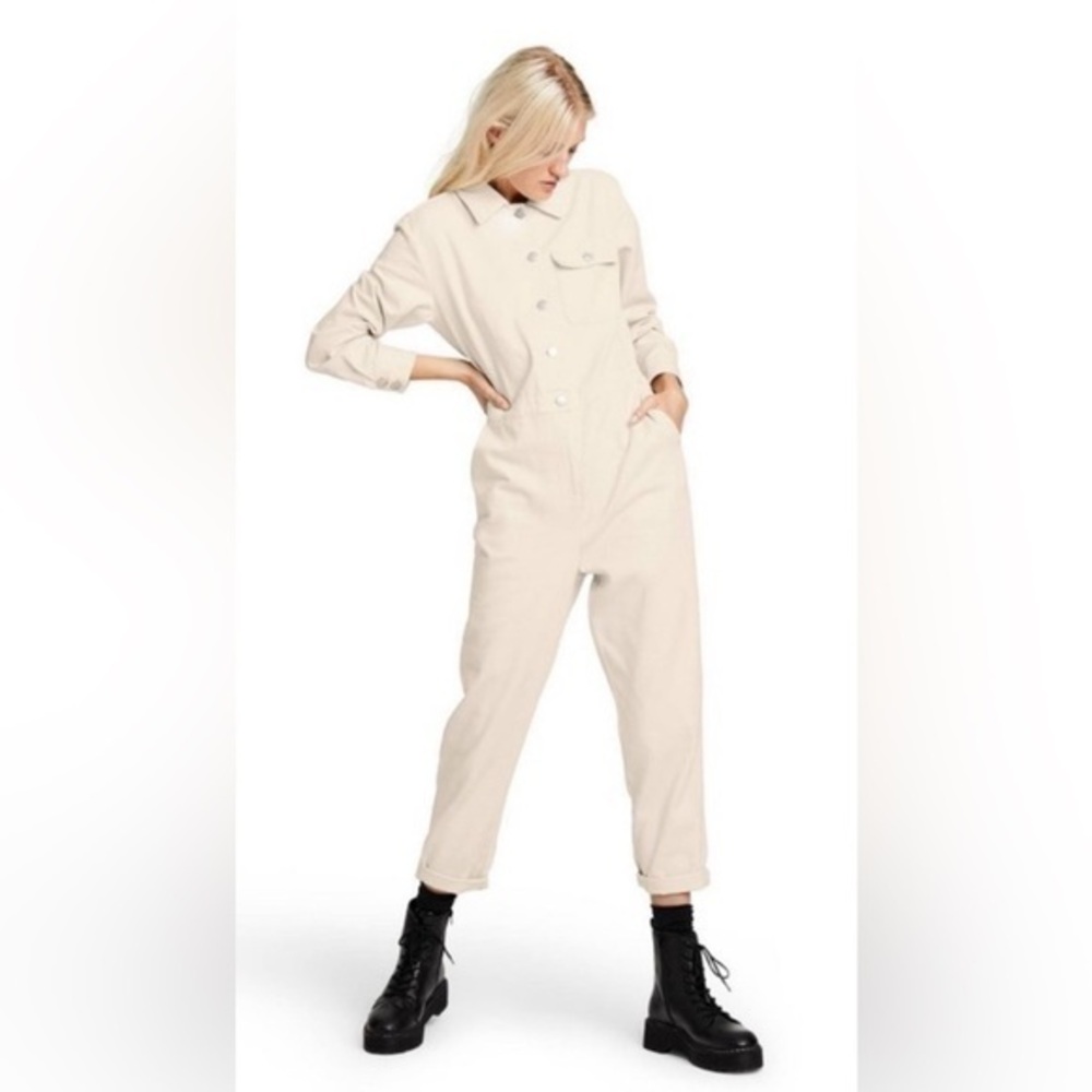 sandy Liang Cream long sleeve button up Jean jumpsuit size 6